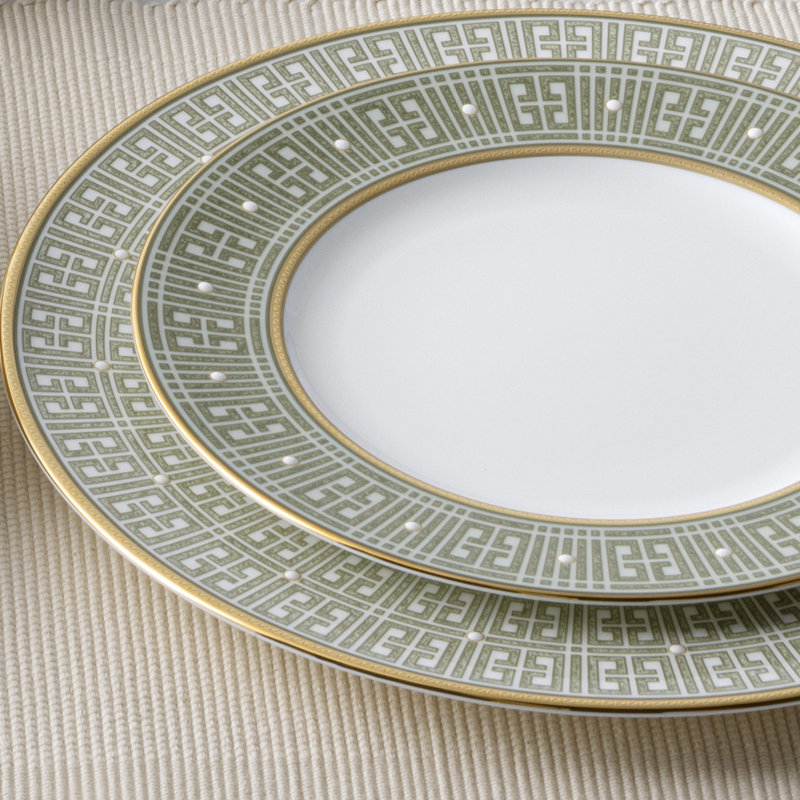 Green and Gold Porcelain 12-Piece Dinnerware Set, Service for 4