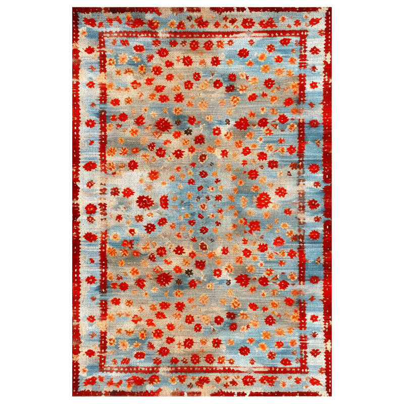 Anatolia Collection Digital Print Cotton-Polyester Orange Floral Rug, Rectangle 4' x 5'11"