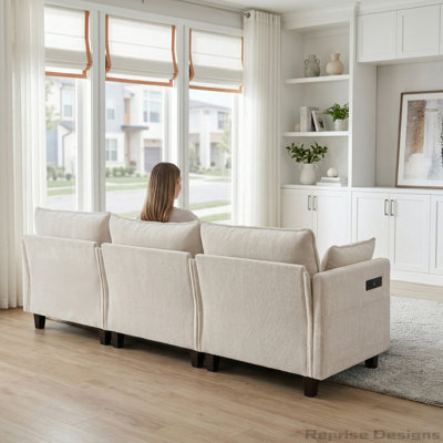 Causeuse moderne en chenille avec ports USB et poches latérales