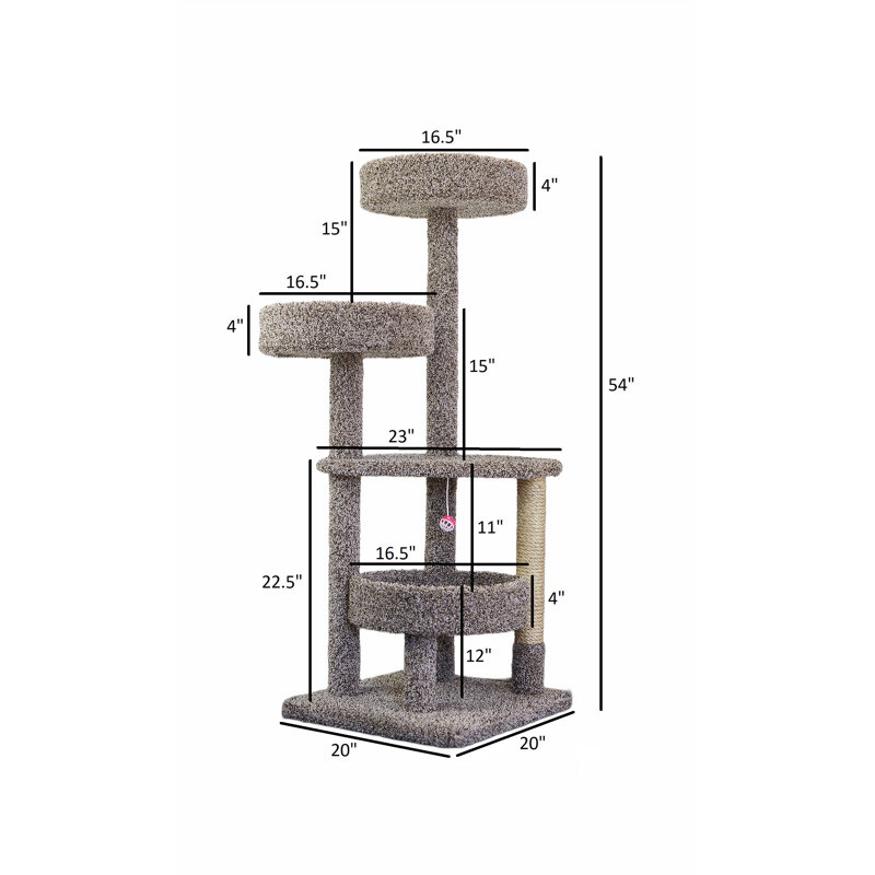 54'' Beige Plush Multi-Level Cat Tree with Sisal Posts