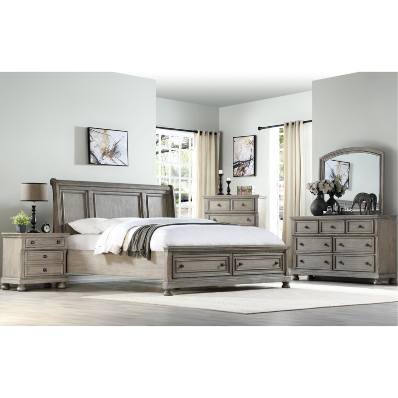 Grand lit de rangement gris antique et deux tiroirs pratiques de qualité