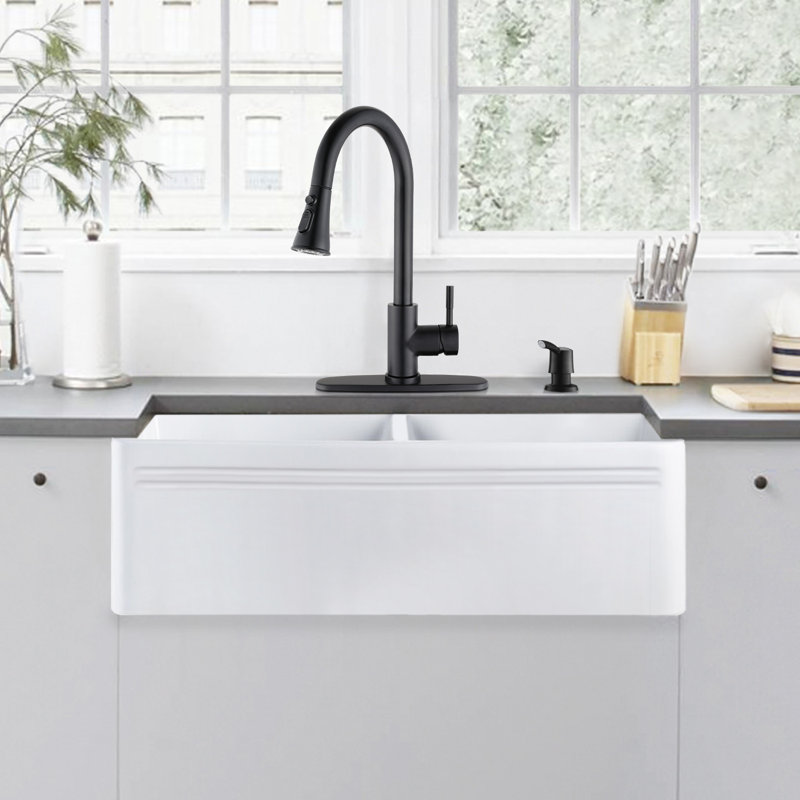 33'' L Double Bowl Ceramic Kitchen Sink