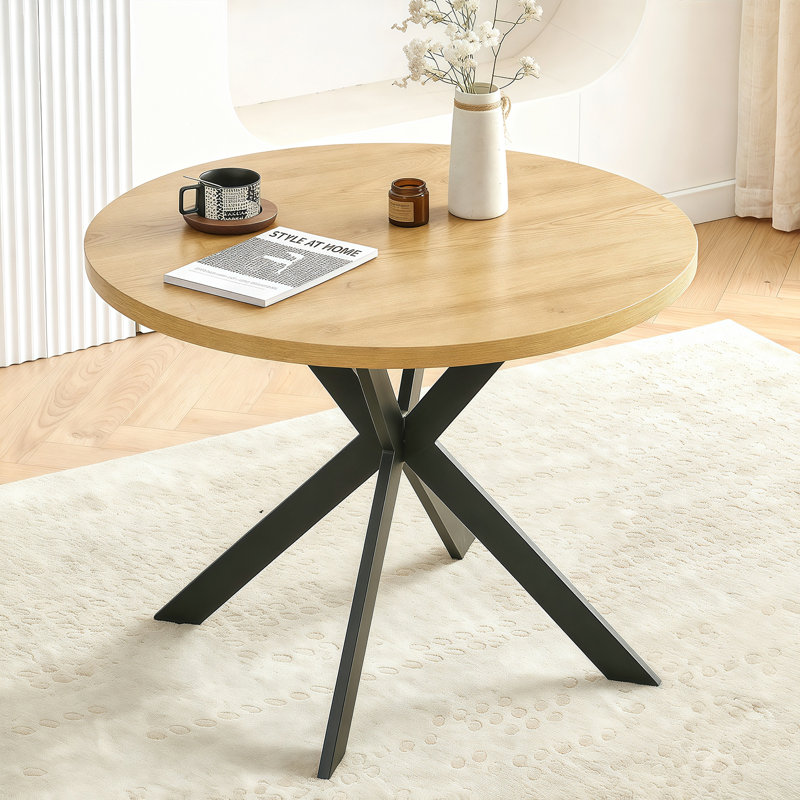 Table de salle à manger ronde en bois 31,5 "avec base en forme de X noire, petite table de cuisine moderne pour 2 à 4 personnes, table de coin-repas peu encombrante pour appartement et salle à manger