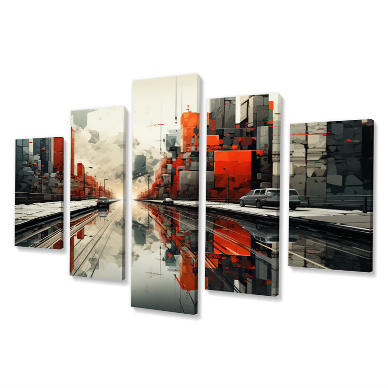 Abstrait futur paysage urbain I - impression sur toile de paysages urbains - 5 panneaux