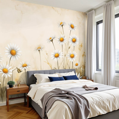 Peel and Stick Wallpaper Delicate Wildflower Daisy Soft Pastel Vintage Texture Wall Murals 100"H x 144"W Removable PVC Wall Paper Self-Adhesive Wall Decor for Bedroom Living Room Home Office
