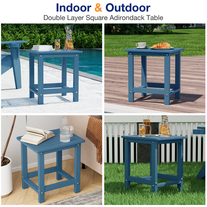 Outdoor HIPS Side Table For Patio Indoor Outdoor Weather - Resistant Adirondack Tables, Dark Blue