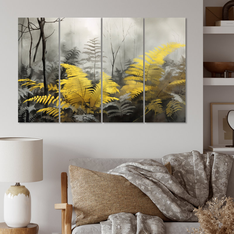 Ensemble de décorations murales florales en métal jaune et gris