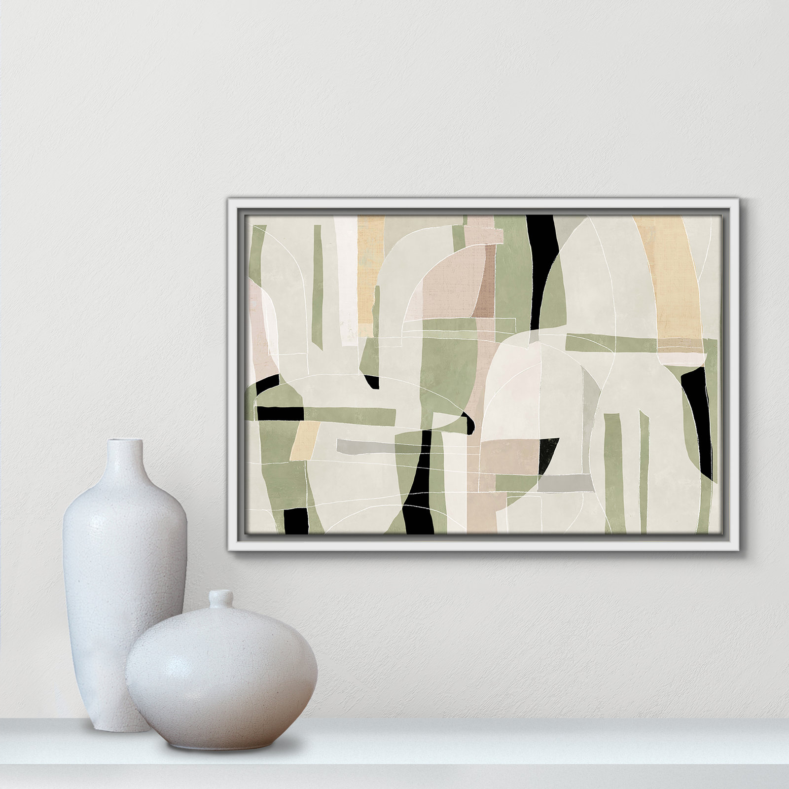 Sunny Barcelona - Floater Frame Canvas, 19.5" W x 13.5" H, White