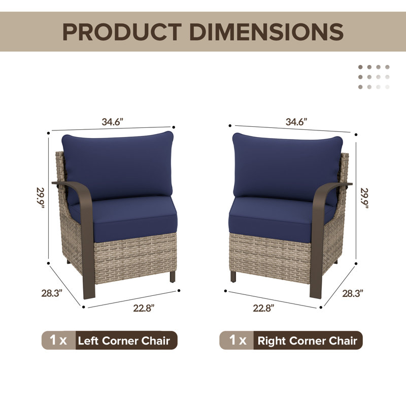 Wicker Outdoor Patio Chair with Cushions(Set of 2), Navy