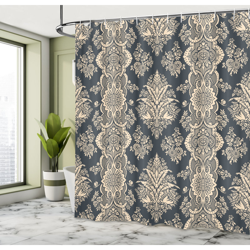 Damask Shower Curtain with Hooks Included, 84" H x 69" W