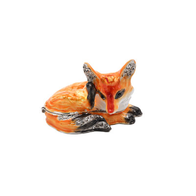 Sitting Fox Trinket Box. Brown Enamel & Austrian Crystals