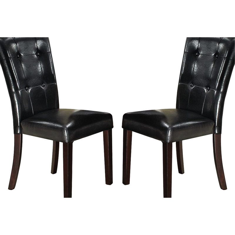 Chaises de salle à manger modernes 2 pièces, revêtement en similicuir noir, dossier rembourré, chaises 2 pièces en bois de bouleau, style, siège rembourré, et