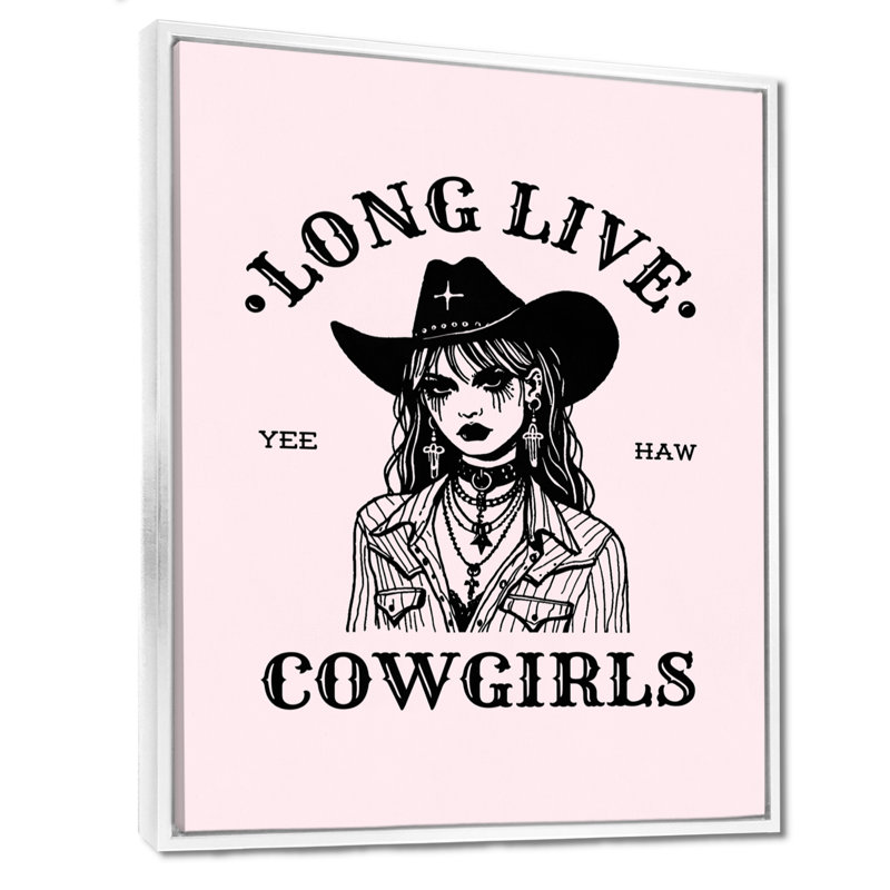 Longue vie aux Cowgirls, illustration Yeehaw, Toile encadrée flottée blanche, H 40 po x l 30 po x P 1,5 po