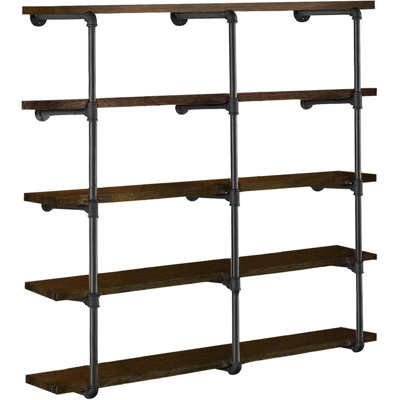 3 Set Industrial Iron Pipe Shelves 5 Tier 55 Inch Tall Wall Mounted Bookshelf Brackets For Rustic Farmhouse Kitchen Storage