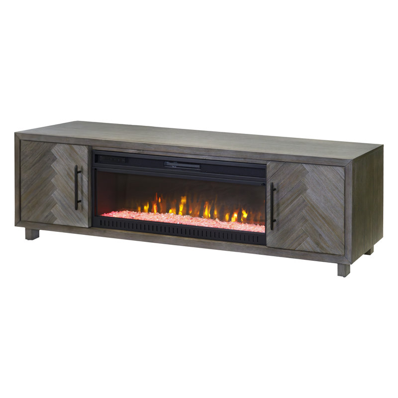 Oloughlin Fireplace Console, Entertainment Storage, TV Stand, Fully Assembled, Light Gray, 24.75" H x 80" W x 15" D