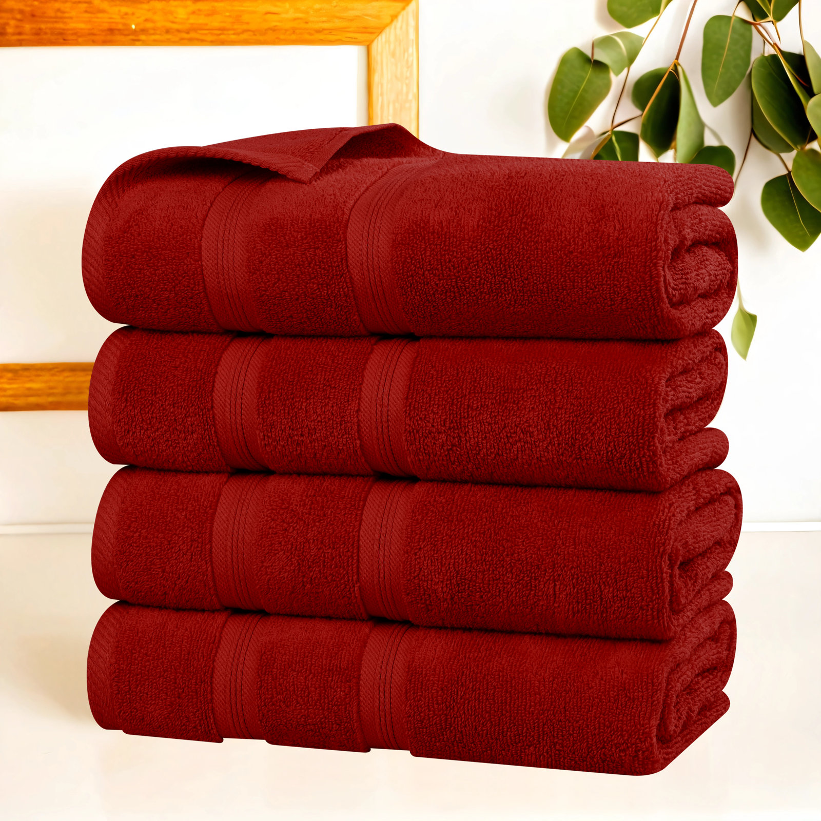 4-Piece Zero-Twist Cotton Towel Set, Crimson