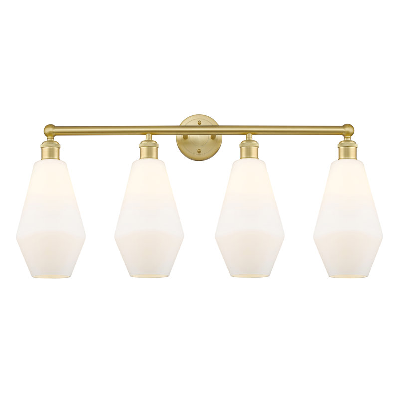 4 - Light Dimmable Vanity Light, Satin Gold, Cased Matte White