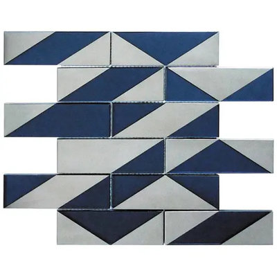 Mirari 12x12 in. Blue, Gray Glossy Glass 3D Geometric Subway Mosaic Wall Tile (4.79 sq ft/case, 5-Pack)