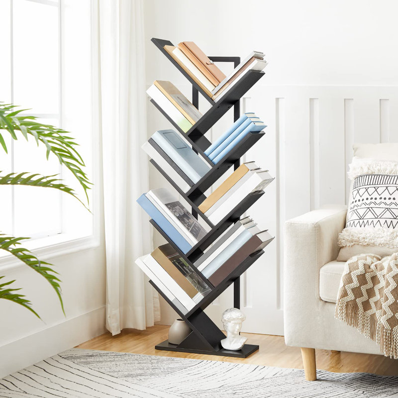 Bibliothèque en arbre, (9 tablettes) H 45,6 po x l 13,4 po x P 7,9 po, Noir