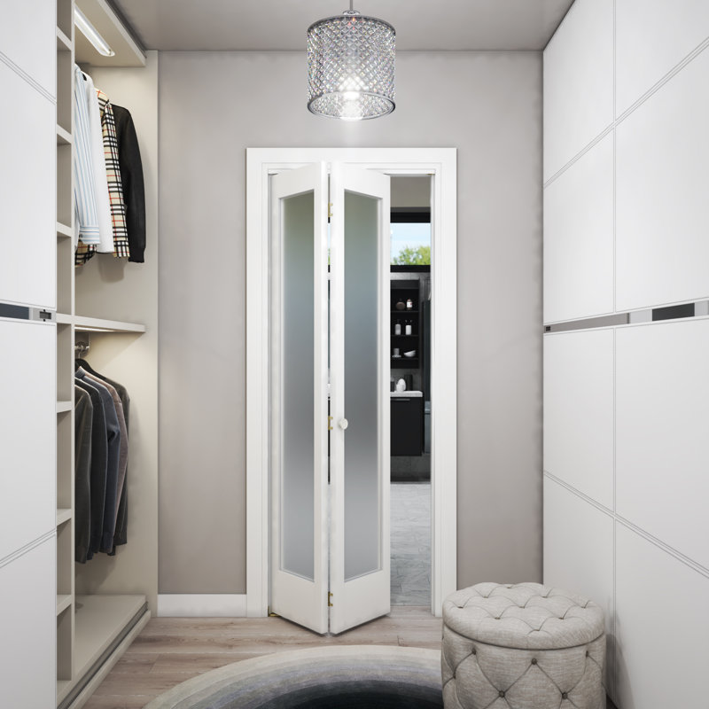 30" x 80" White Frosted Glass Shaker Bi-Fold Door