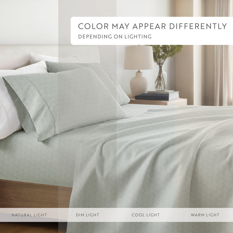 4 Piece Delicate Details Pattern Sheet Set, Full Sheet Set with 2 Standard Pillowcase, Modern Circles Green Mist Floral
