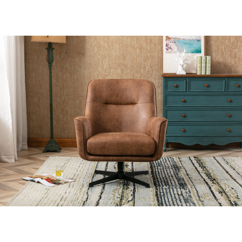 Adalade Faux Leather Swivel Accent Chair, Tan