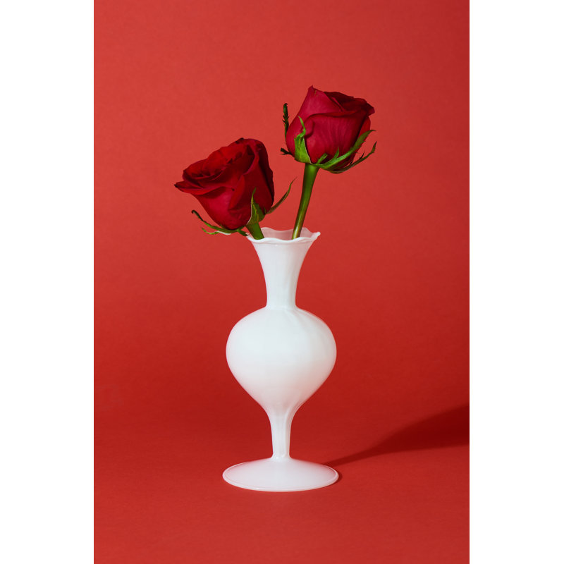 Pristine White Glass Bud Vase, 7.25" Tall