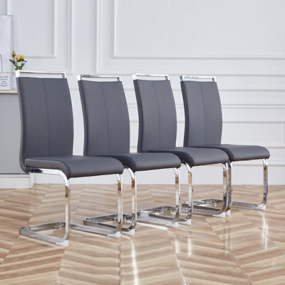 Modern Faux Leather High-Back Cantilever Dining Chairs with Top Handle