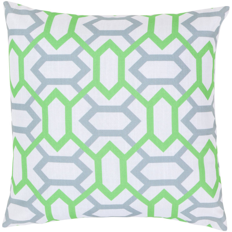 Coussin décoratif, H 22 po x l 22 po x P 4 po, Citron vert néon / bleu brouillard / blanc, Duvet