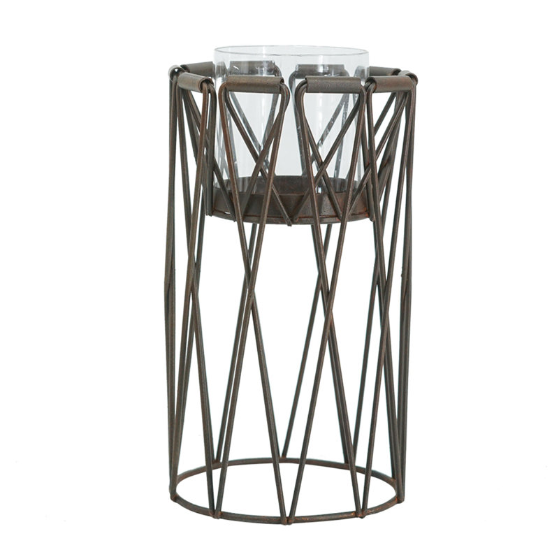 Porte-bougie pilier avec base en fer - 5,5 po x 5,5 po x 9,5 po - Rouille