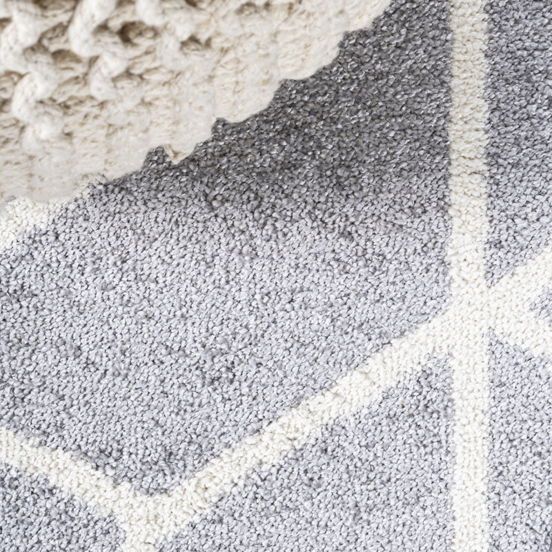 Mashawna Blocks Modern Geometric Light Gray/White Rug, Runner 2' x 8'