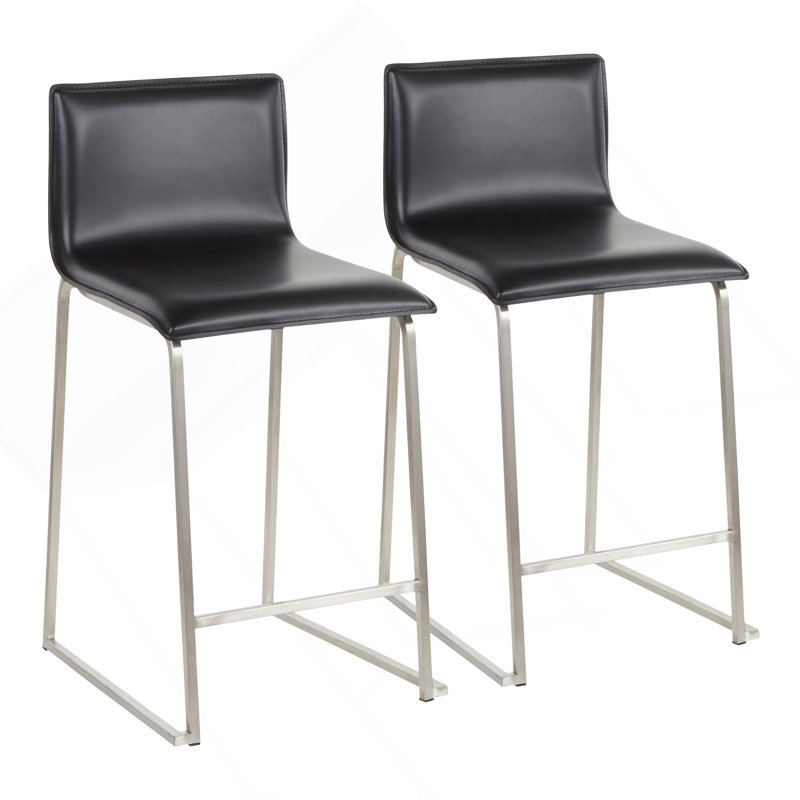 Mara 26" Contemporary Counter Stool In Brushed Stainless Steel, And Black Faux Leather By Lumisource - Set Of 2, Chrome