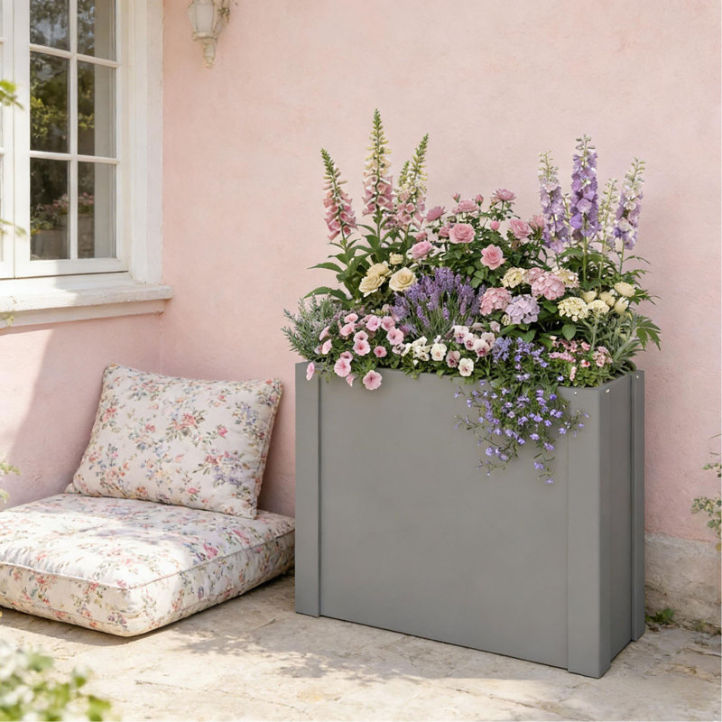 Balcony Herb Box,Outdoor Planter Box,Elevated Garden Bed(Only Planter Box), Gray
