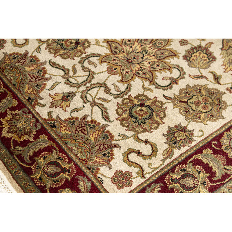 Tapis ivoire et rouge noué à la main de haute qualité