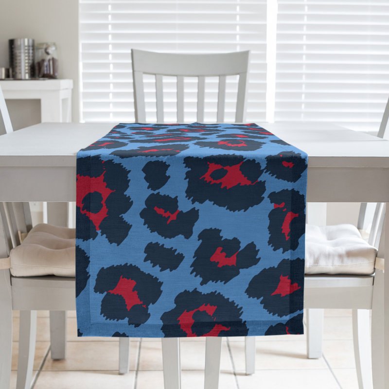 Animal Print Table Runner, 72" x 16", Blue/Dark Blue/Red