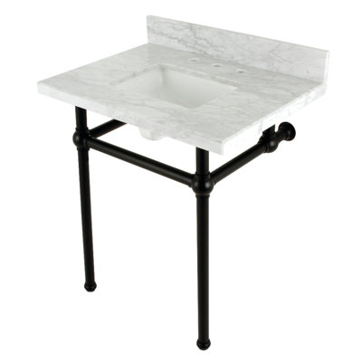 Kingston Brass Templeton 30-Inch Carrara Marble Console Sink with Brass Legs (8-Inch, 3-Hole)