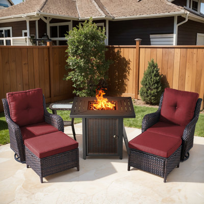 Wendye 6-Piece Fire Pit Set With Swivel Chairs, Ottomans & Side Table For Patio, Backyard, Deck