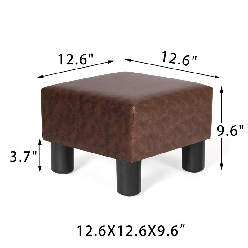 Okan Faux Leather Ottoman, Dark Brown Faux Leather