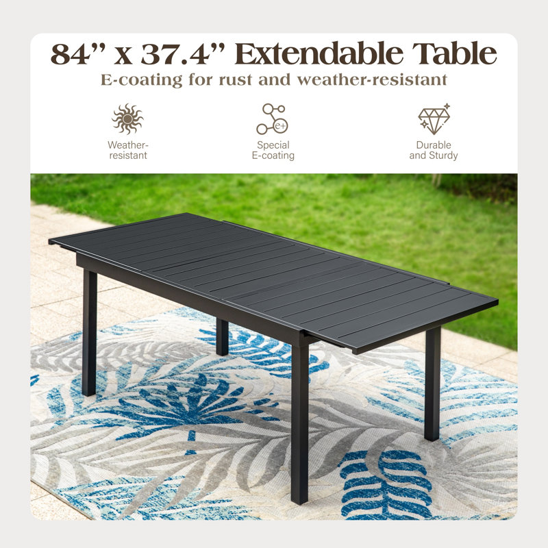 Ikeda 8 - Person Patio Dining Set with Extendable Rectangular Table , Cushions Included