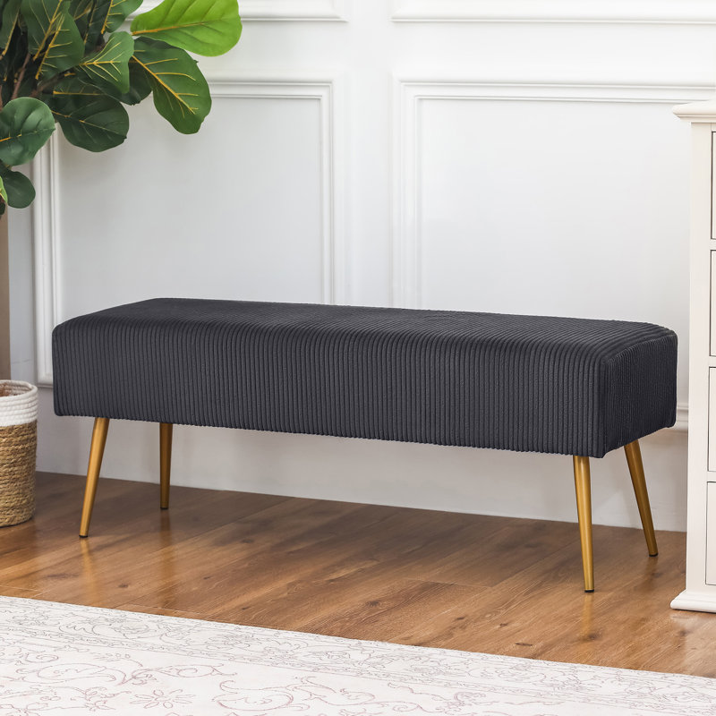 Fawad Velvet Upholstered Bench, Dark Gray