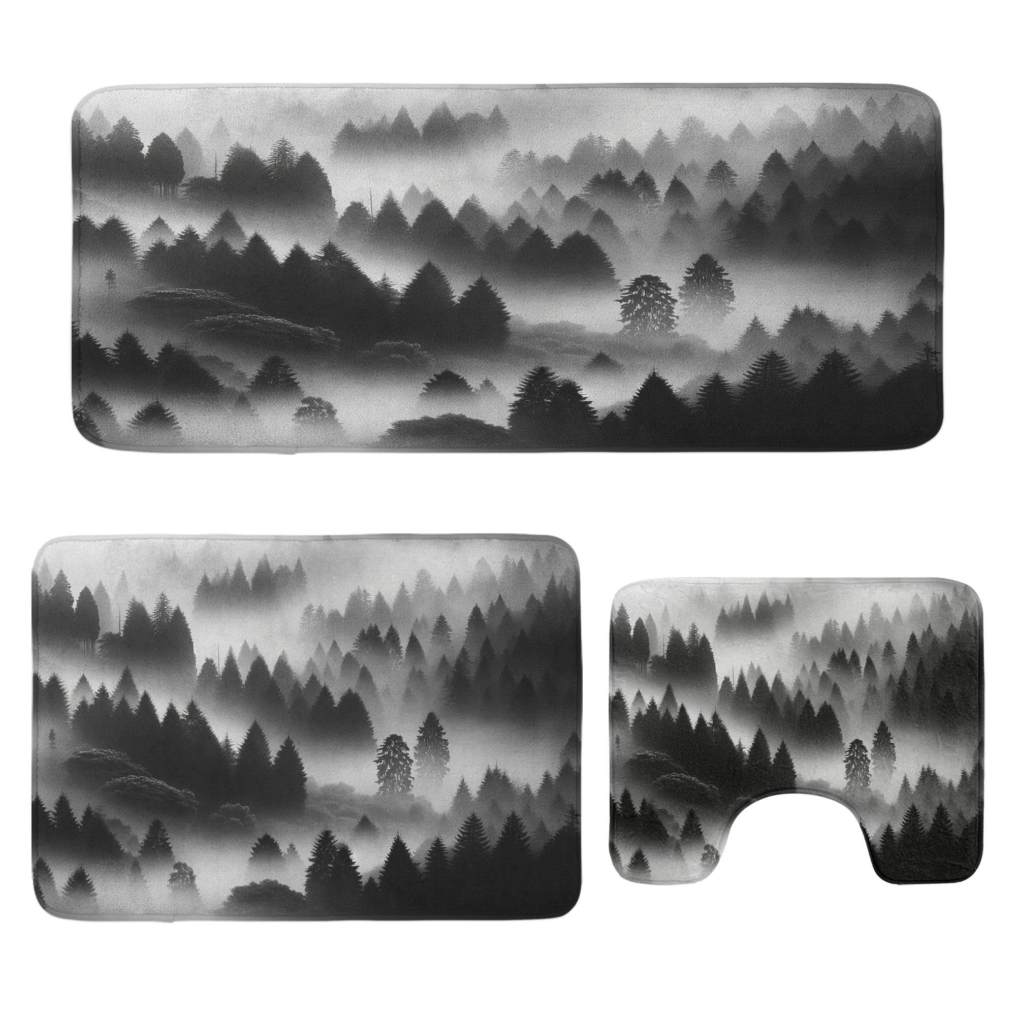 East Urban Home Black and White Bathroom Rug Set 3 Pieces UShape