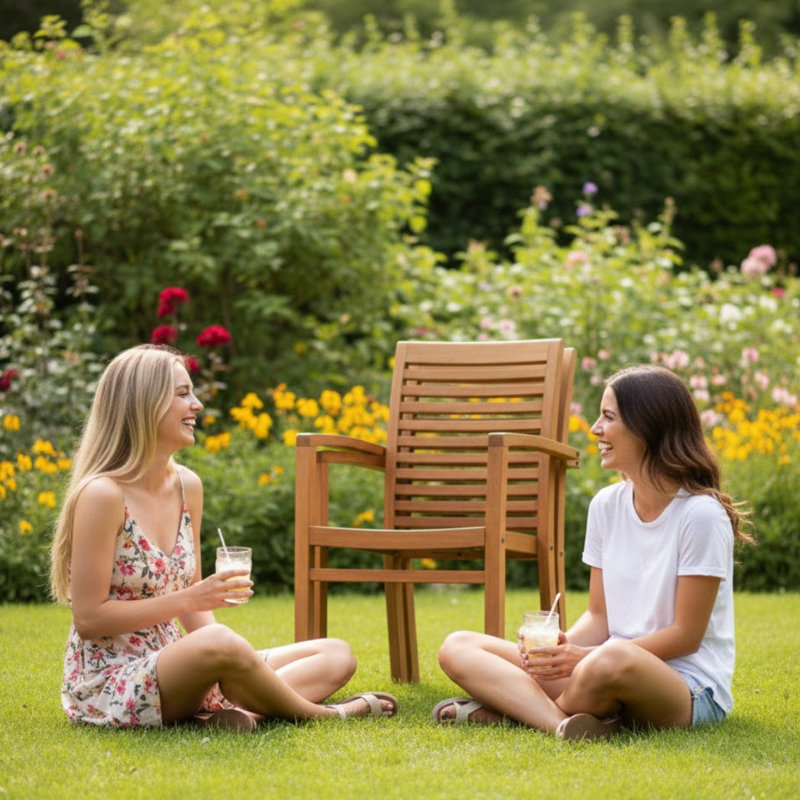 Nicia Stacking Patio Dining Armchair - Hand-Finished Elegant Teak Chair Perfect for Outdoor Dining & Garden Entertainment