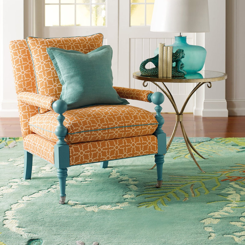 To Bay Go Floral Handmade Tufted Wool Area Rug in Blue/Green/Gray, Rectangle 8' x 10'  