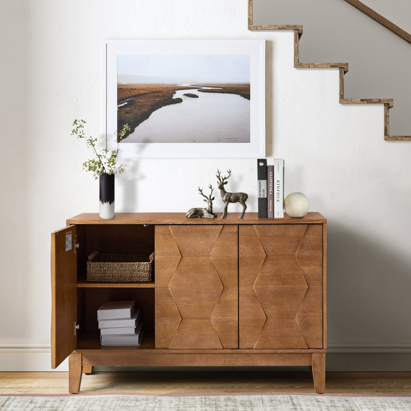 Iasiah Modern 45''W 3-Door Solid Wood Sideboard with Adjustable Shelves, Seadrift