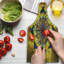 Multicolore planche à découper en verre trempé jaune et bleu Ambesonne