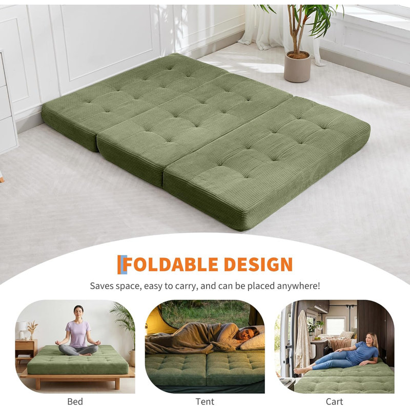 Foldable Floor Sofa Bed with High-Density Support Foam, 6-Inch Tri-Fold Mattress