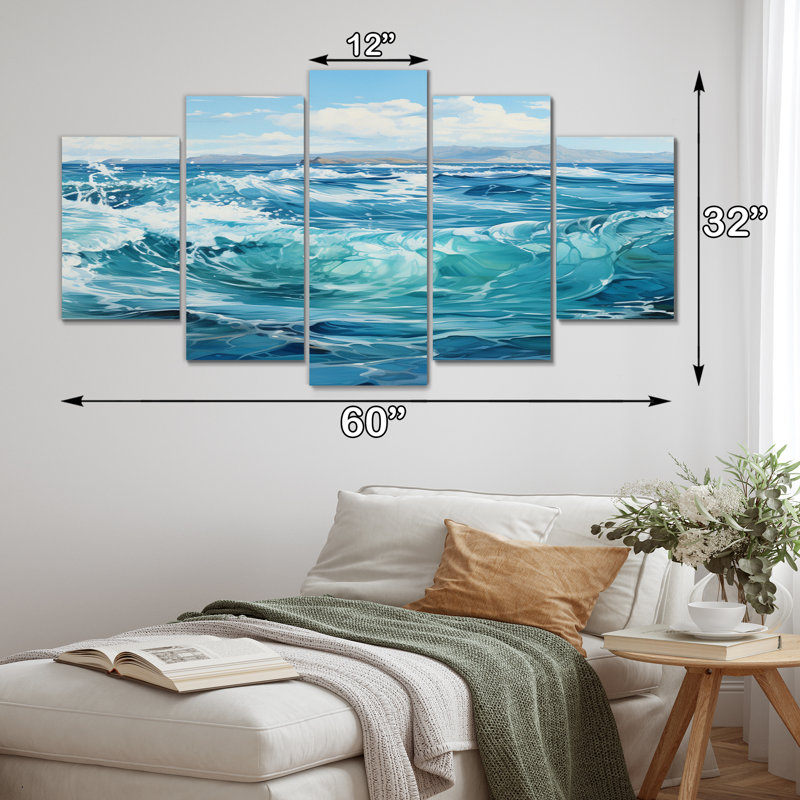 Teal Ocean Infinity - Art mural sur toile paysages - 5 panneaux