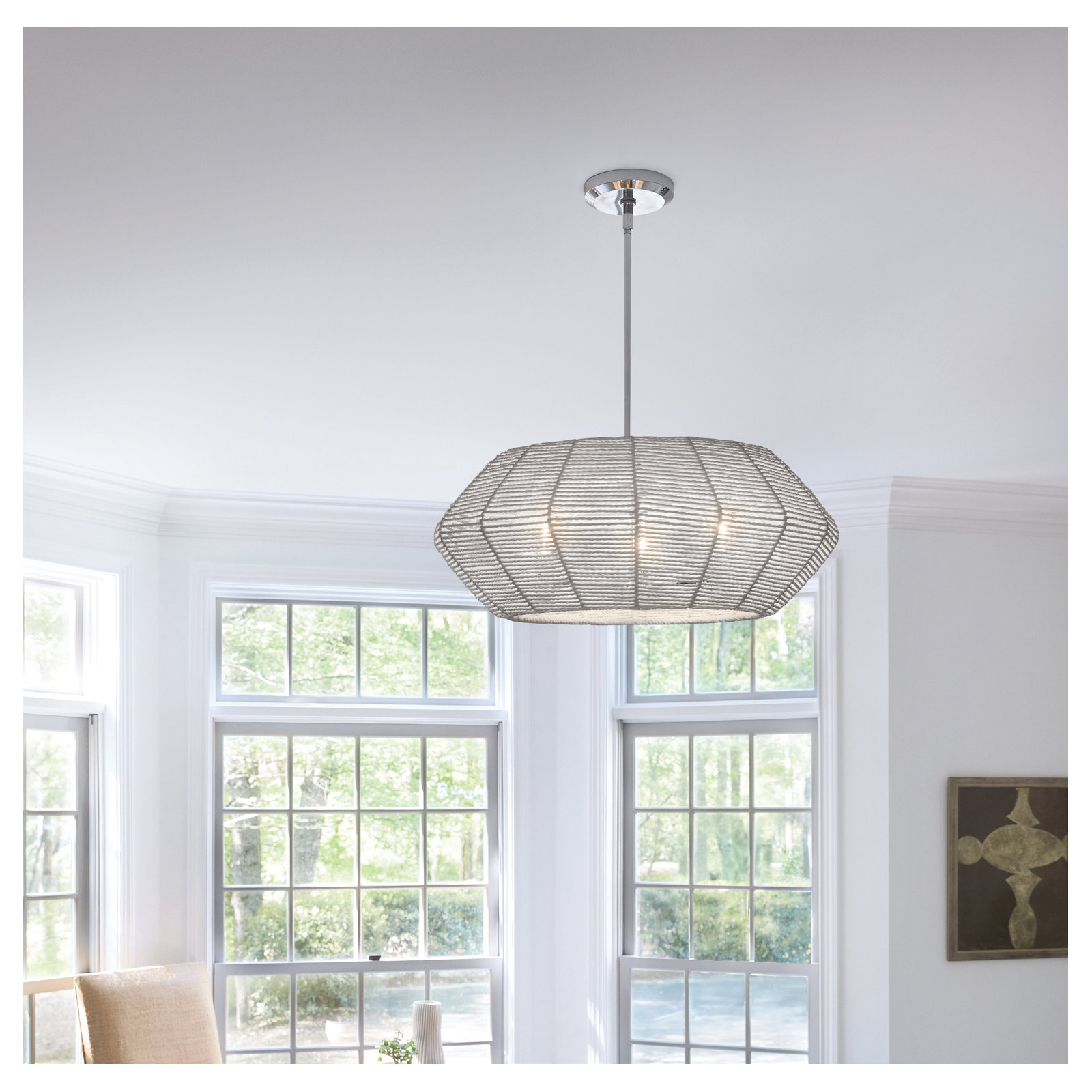 Ariza 7 - Light Unique Geometric Chandelier, Chrome, Natural/White