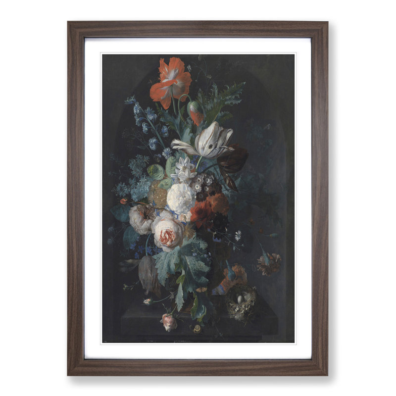 Still Life with Flowers Vol.4 by Jan Van Huysum - Picture Frame Painting, 36cm H x 27cm W x 2cm D, Walnut