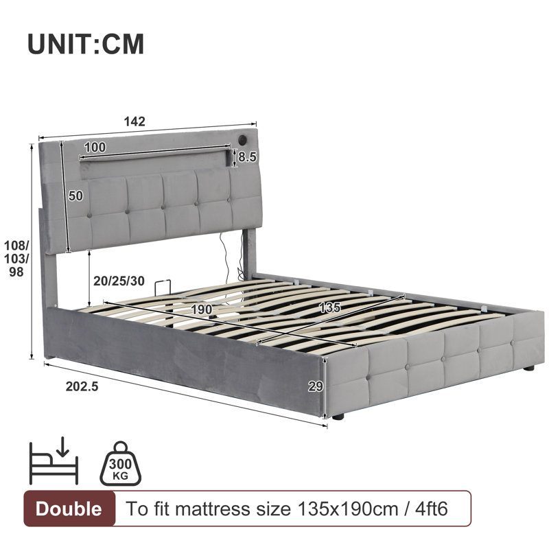 Ottoman Storage Bed, Grey